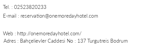One More Day Hotel telefon numaraları, faks, e-mail, posta adresi ve iletişim bilgileri